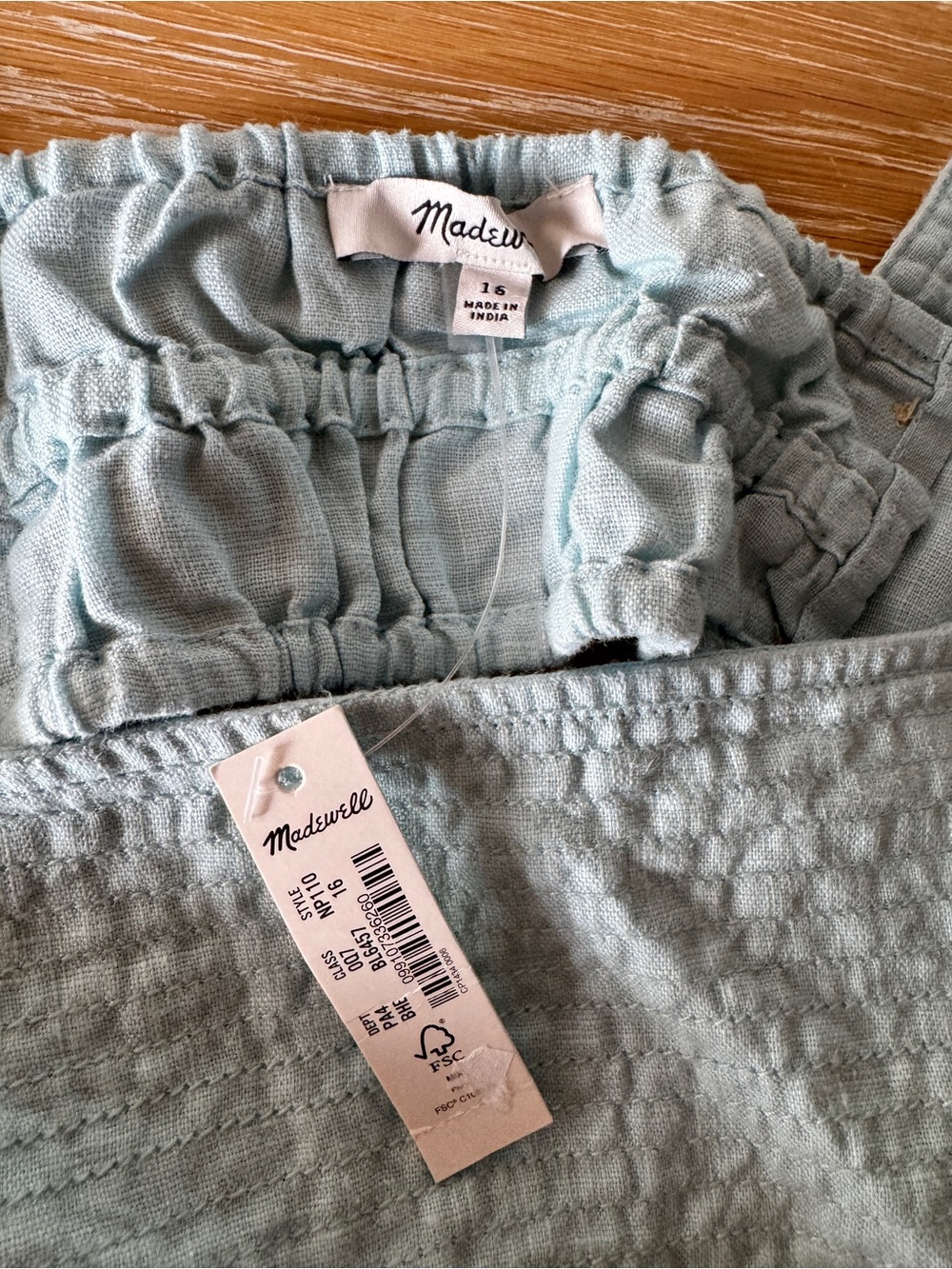 NWT MADEWELL Square-Neck Mini Dress in 100% Linen Blue Heron Light Blue Size 16 - Picture 10 of 13